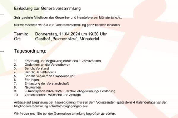 Einladung Generalversammlung 11.04.2024